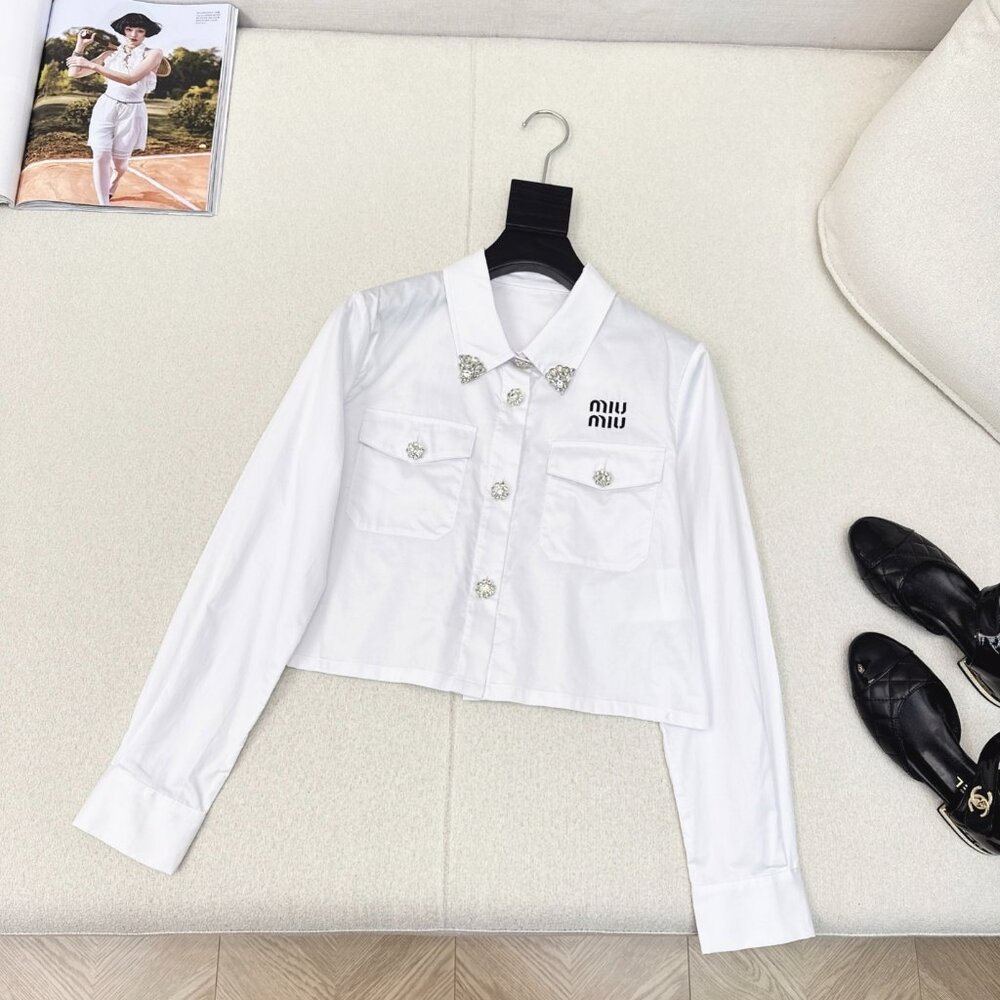 Miu Miu new logo letter embroidered short shirt